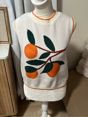 Willow & wind Cream Sweater Vest with Orange Fruit Motif